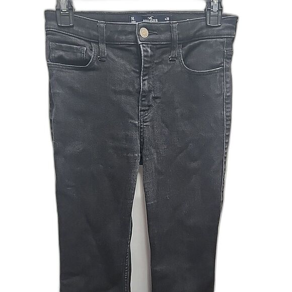 Hollister Women’s Mid-Rise Flare Black Denim Jeans Split Hem Sz3 - Picture 2 of 12